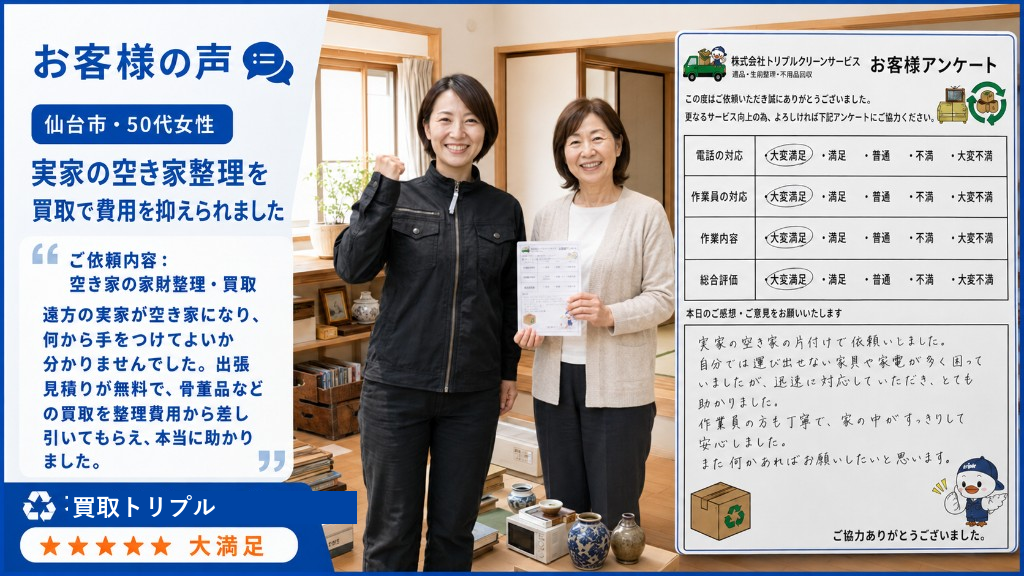 仙台市・50代女性のお客様の声（実家の空き家整理と買取）