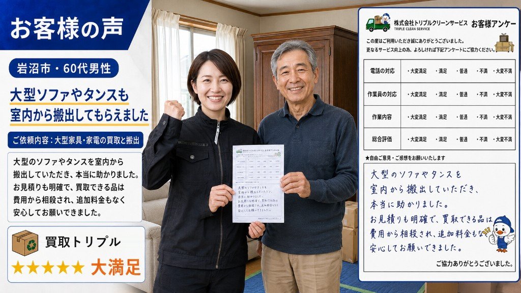 仙台市・60代男性のお客様の声（大型家具の買取・搬出）