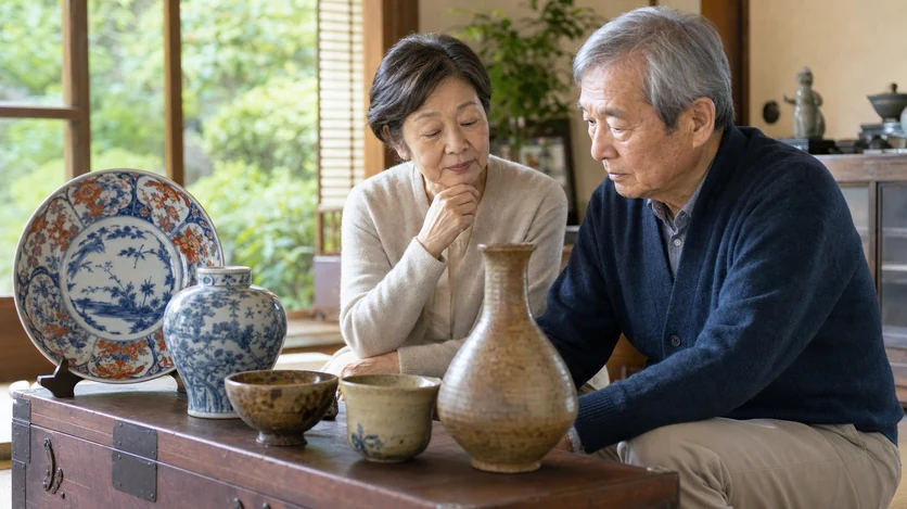 受け継いだ陶磁器をできるだけ納得できる価格で売りたいと相談するご夫婦