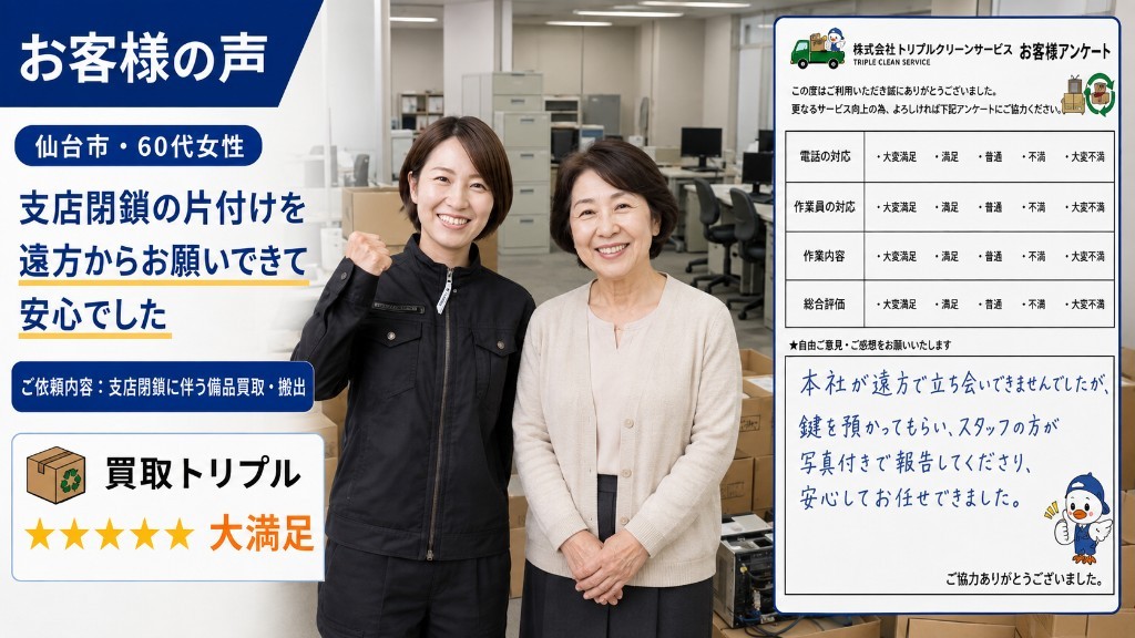 仙台市・60代女性のお客様の声（遠方からの支店閉鎖）