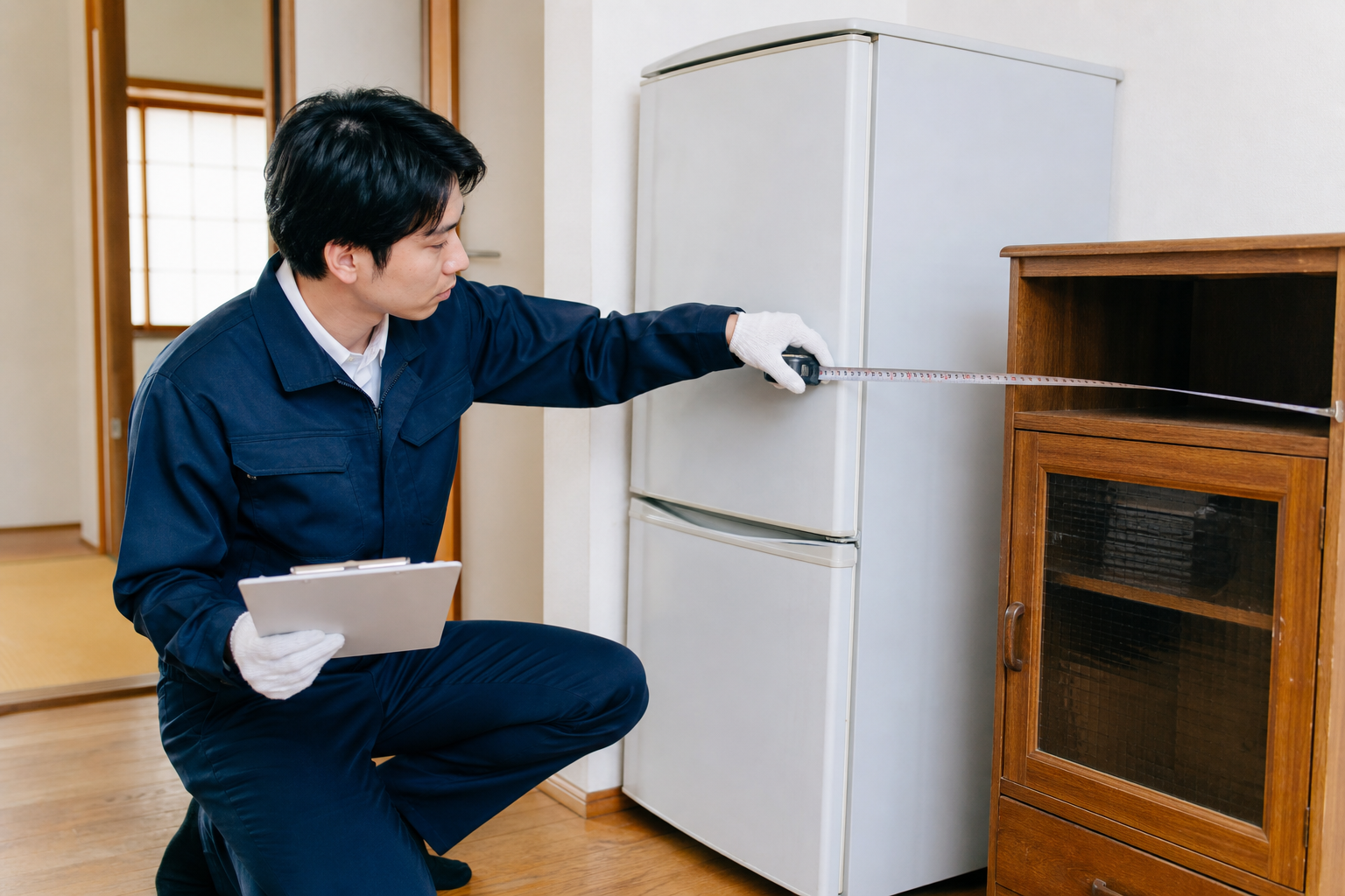 家具や家電の大きさを確認する様子