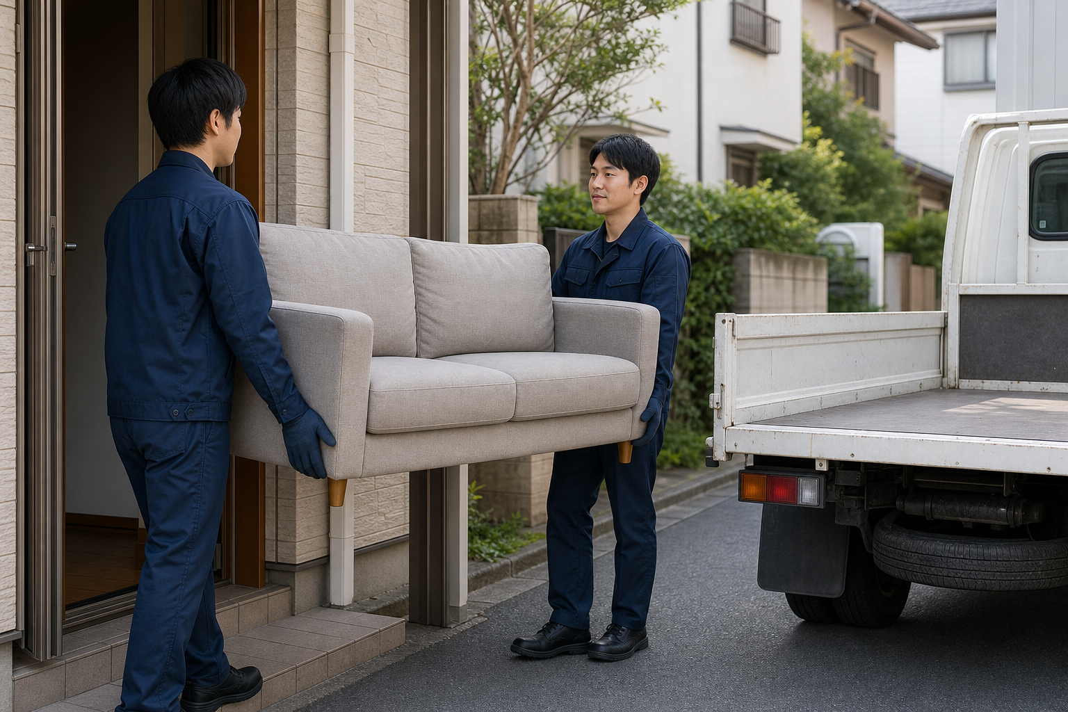 家具を丁寧に搬出する様子